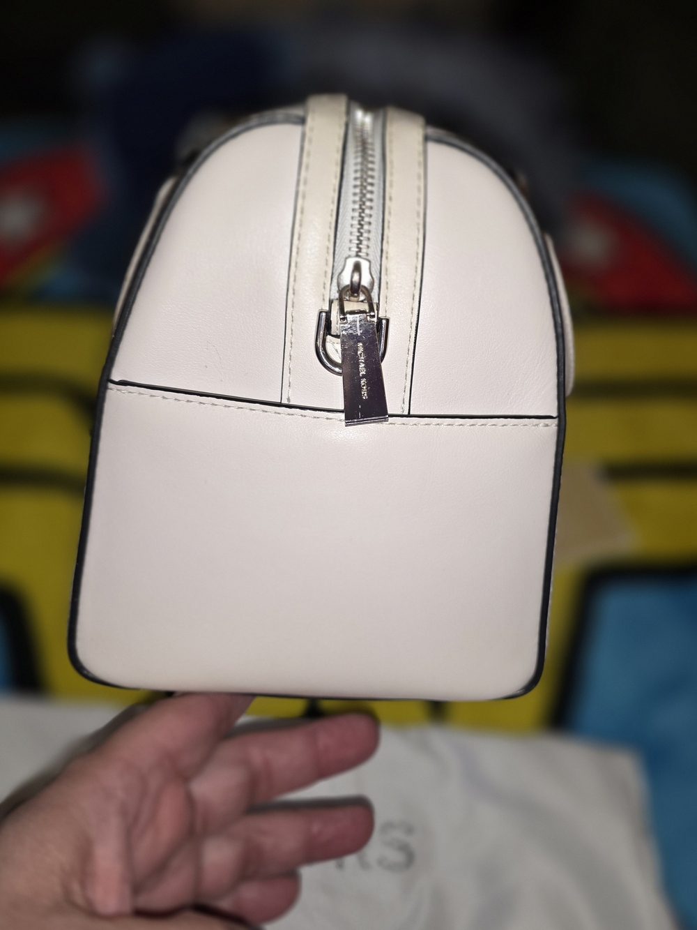 Michael Kors White Leather Satchel with Black Center Stripe - Picture 5 of 10